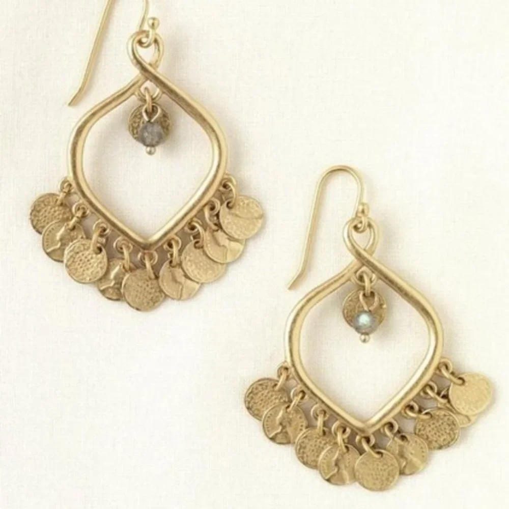 Stella & Dot | Exotic GOLD Coin Disc Rio Dangle Chandelier Earrings Reti… - Picture 5 of 8